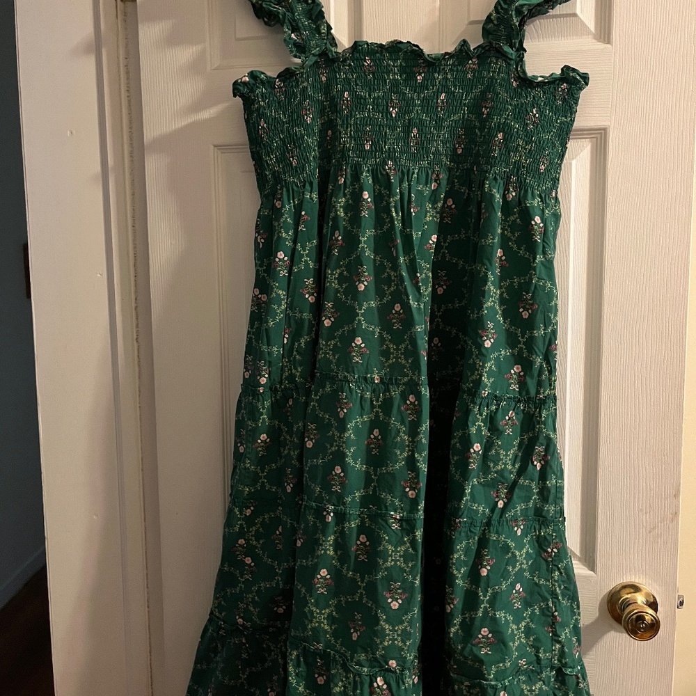 Hill House Nap Dress Green Floral Emerald Trellis